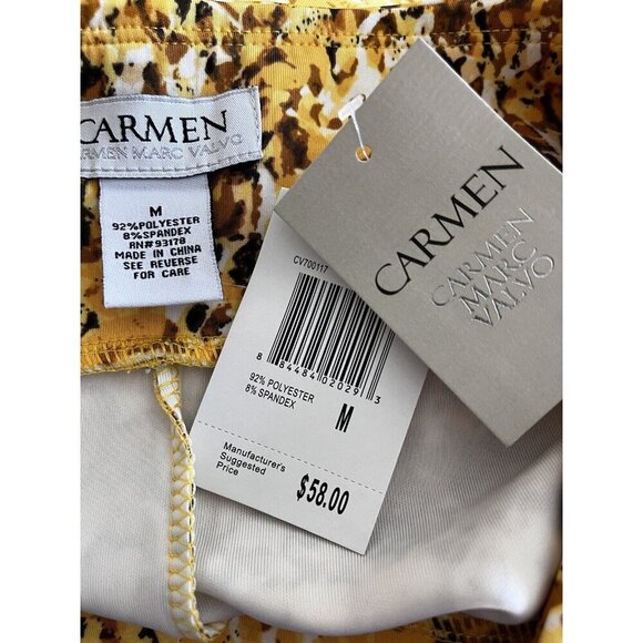 Carmen Marc Valvo Yellow Gold Brown Scuba Pencil Skirt Size M New $58 No wrinkle - Picture 5 of 5